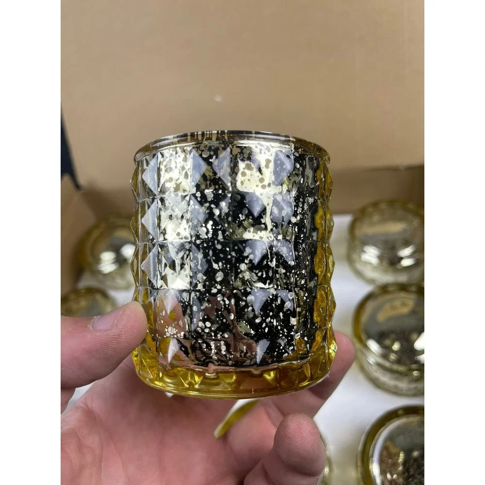 TPTMYCC 12P Gold Mercury Glass Tealight Candle‎ Holders Hobnail Votive Set